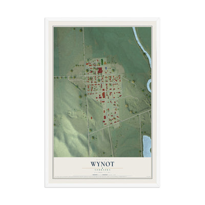 Map of Wynot, Nebraska, 12 x 18 inch print in a white wood frame