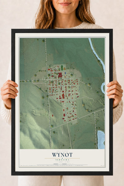 Map of Wynot, Nebraska, 18 x 24 inch print in a black wood frame