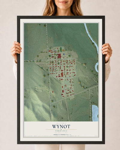 Map of Wynot, Nebraska, 24 x 36 inch print in a black wood frame