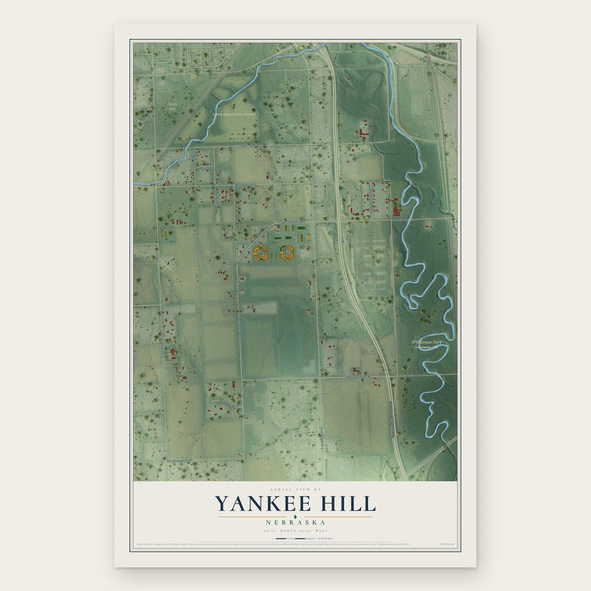 Yankee Hill, Nebraska map print, the full design