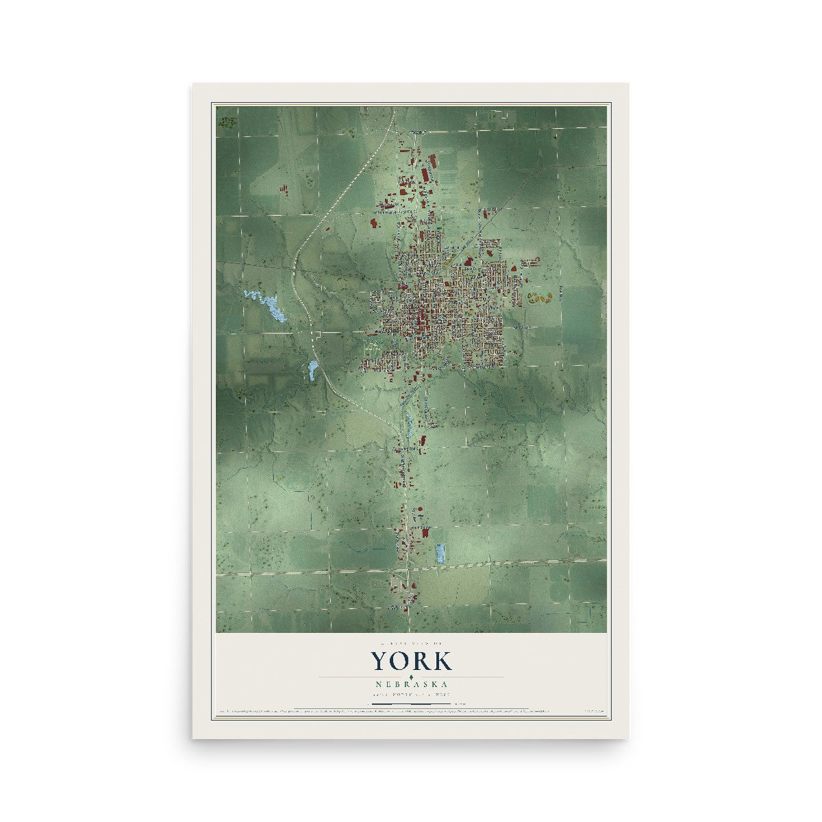 Map of York, Nebraska, 12 x 18 inch unframed archival matte print