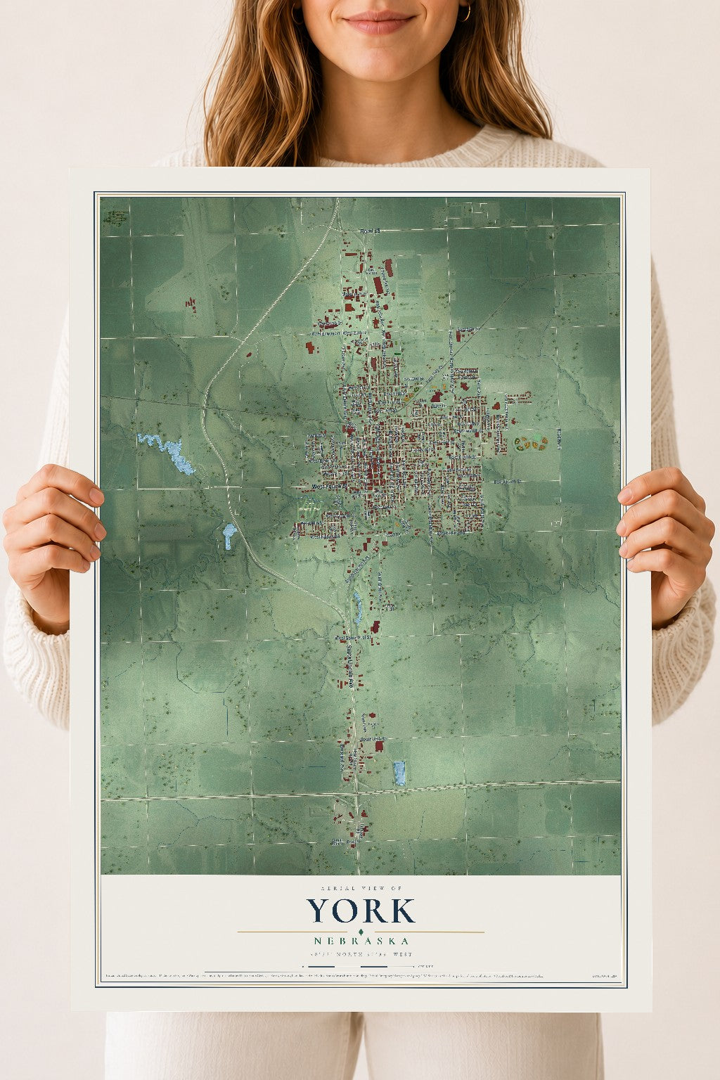 Map of York, Nebraska, 18 x 24 inch unframed archival matte print