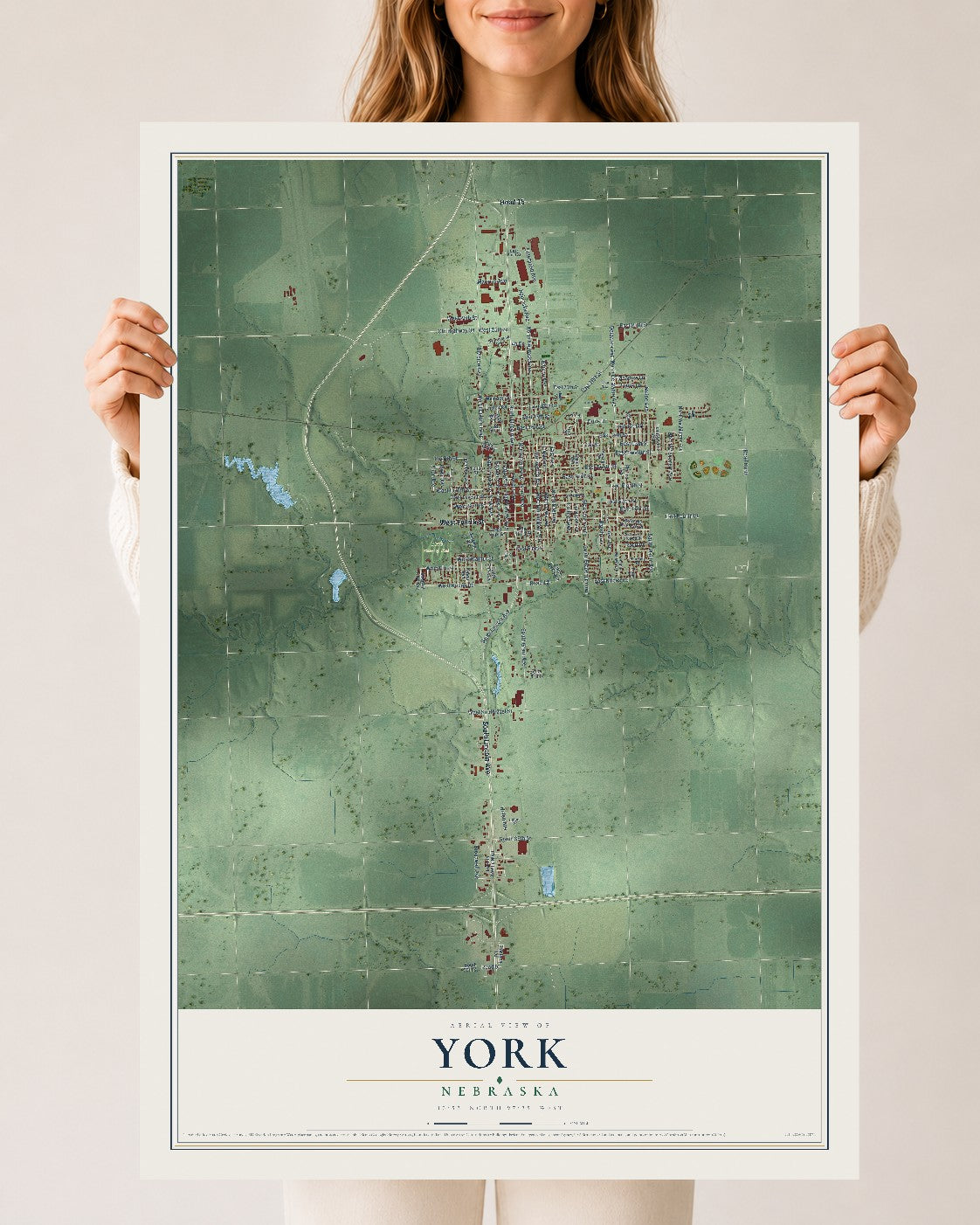 Map of York, Nebraska, 24 x 36 inch unframed archival matte print
