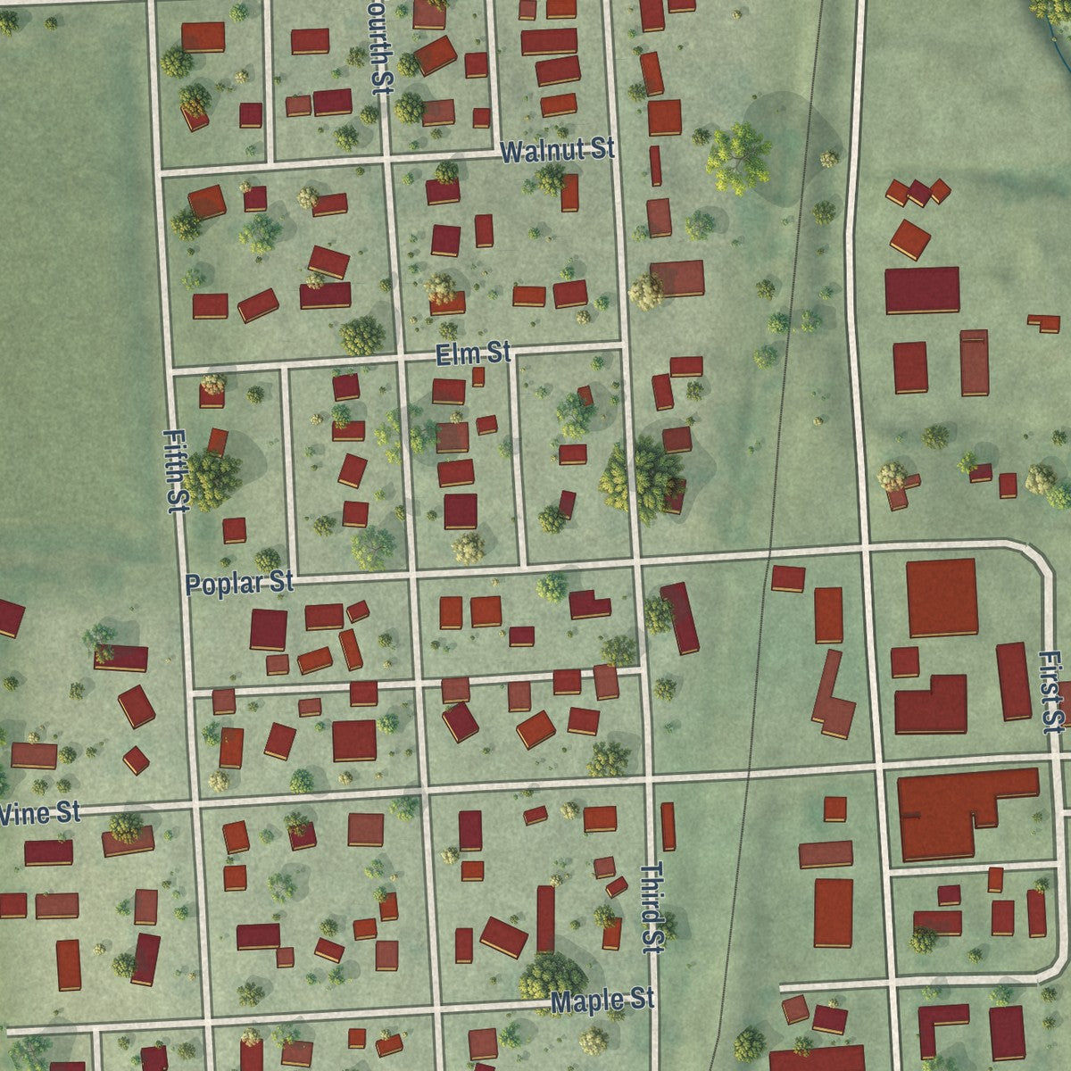 Close-up of the map of Yutan, Nebraska print showing street and building detail