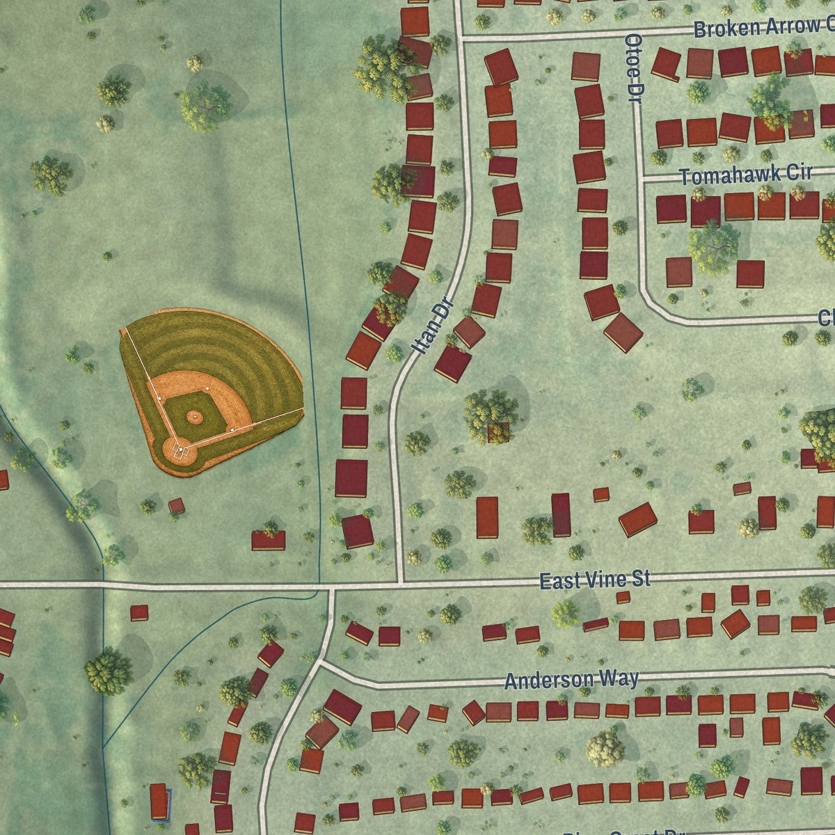Second close-up of the map of Yutan, Nebraska print showing more streets and buildings