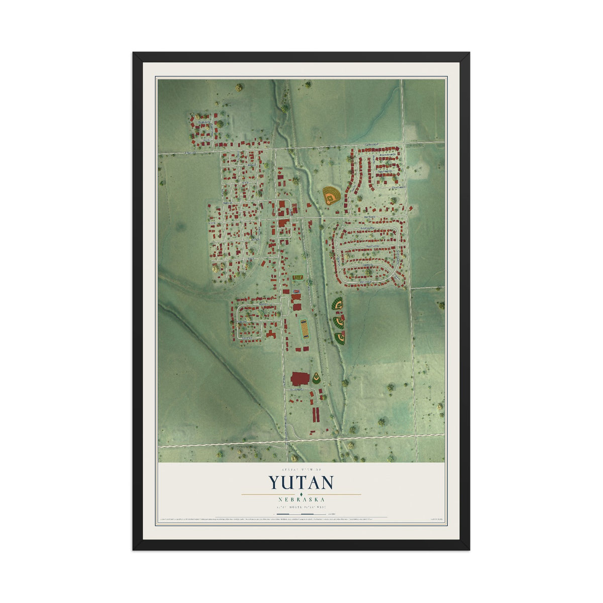 Map of Yutan, Nebraska, 12 x 18 inch print in a black wood frame