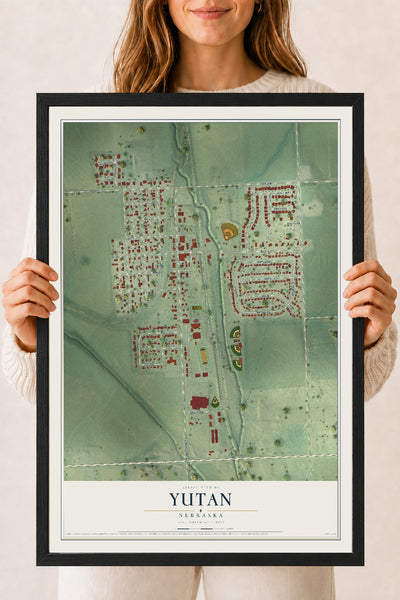 Map of Yutan, Nebraska, 18 x 24 inch print in a black wood frame