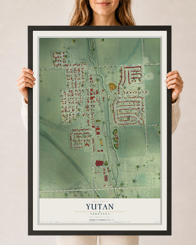 Map of Yutan, Nebraska, 24 x 36 inch print in a black wood frame