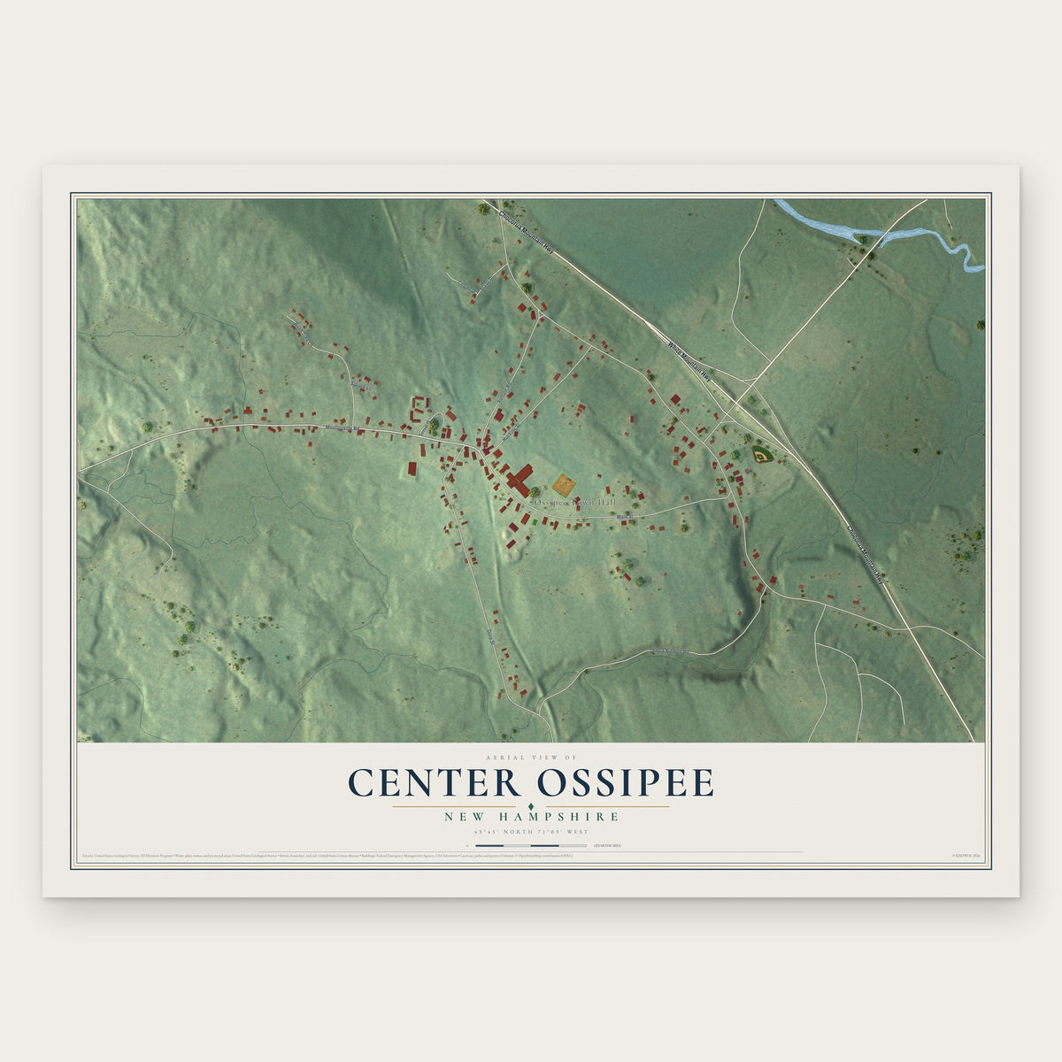 Center Ossipee, New Hampshire map print, the full design