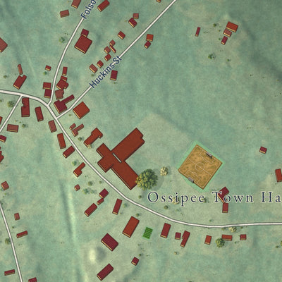 Close-up of the map of Center Ossipee, New Hampshire print showing street and building detail