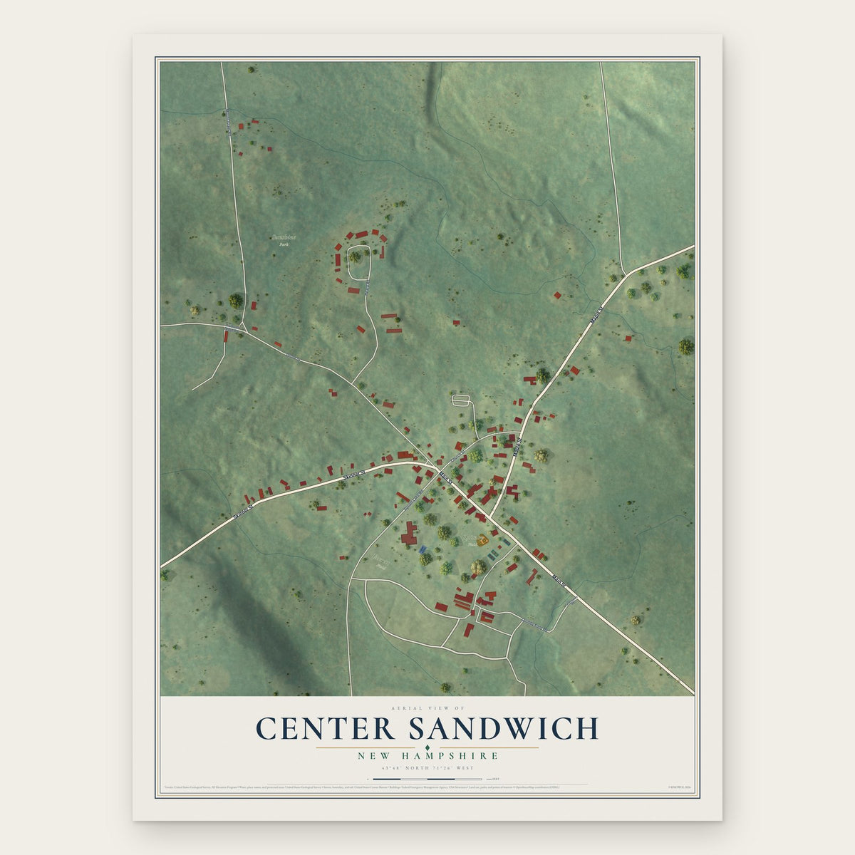 Center Sandwich, New Hampshire map print, the full design