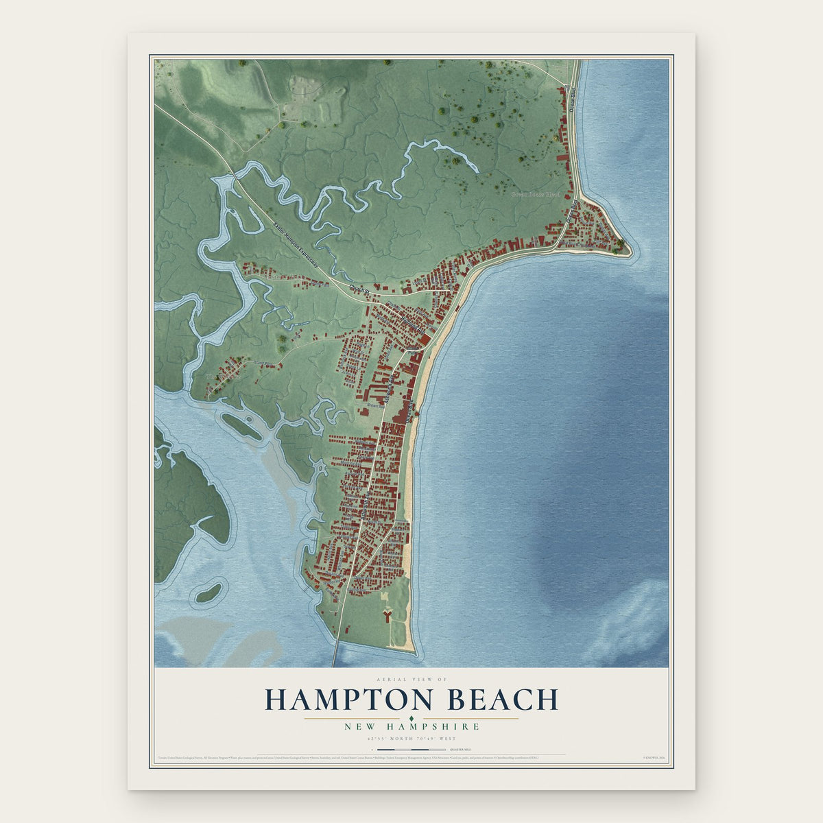 Hampton Beach, New Hampshire map print, the full design