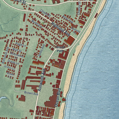 Close-up of the map of Hampton Beach, New Hampshire print showing street and building detail