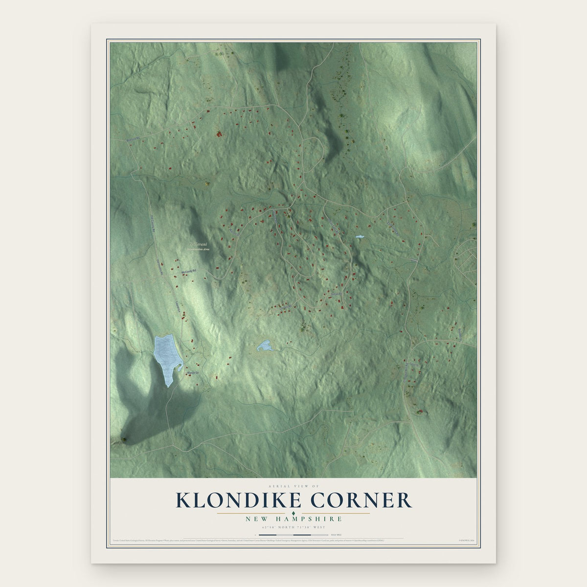 Klondike Corner, New Hampshire map print, the full design