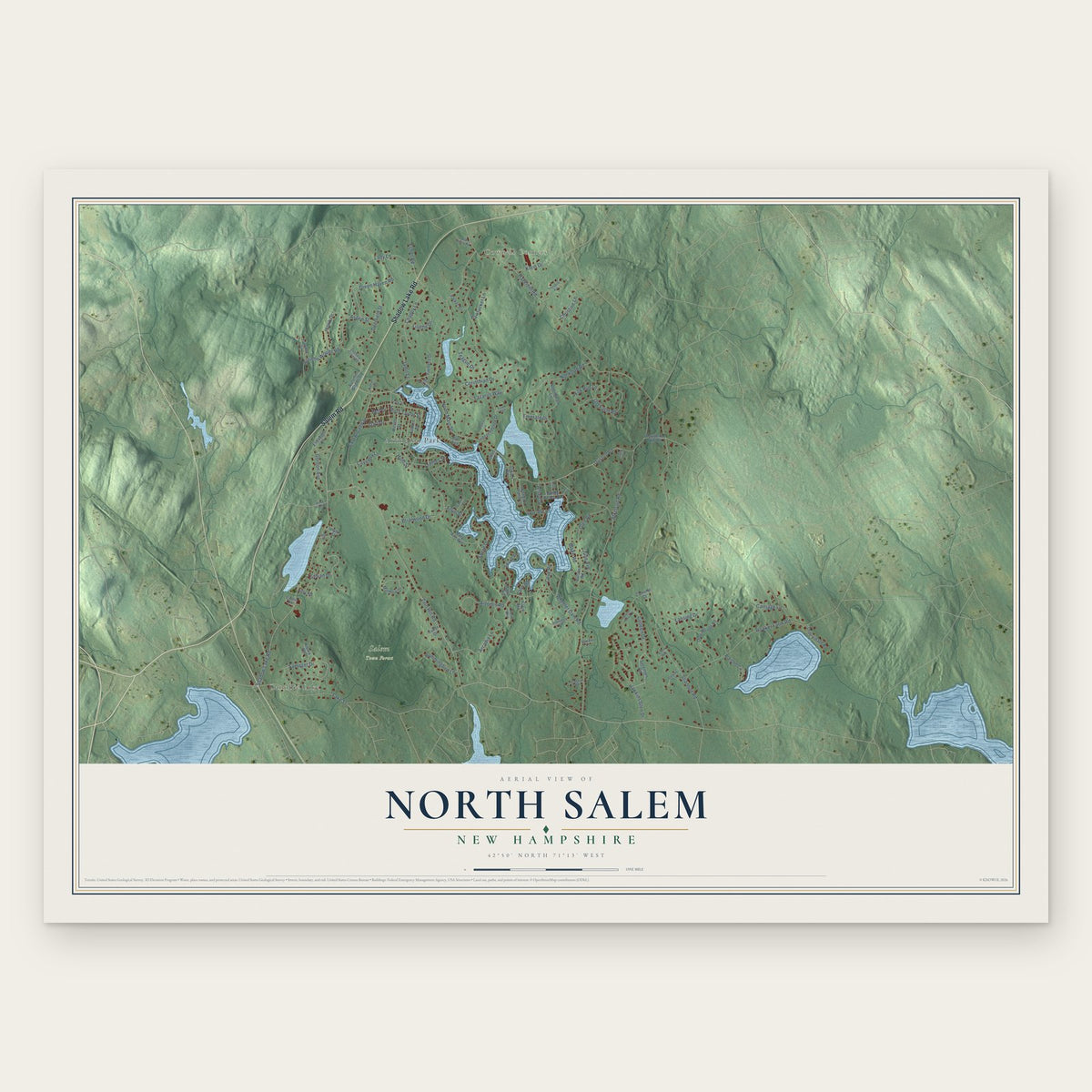 North Salem, New Hampshire map print, the full design
