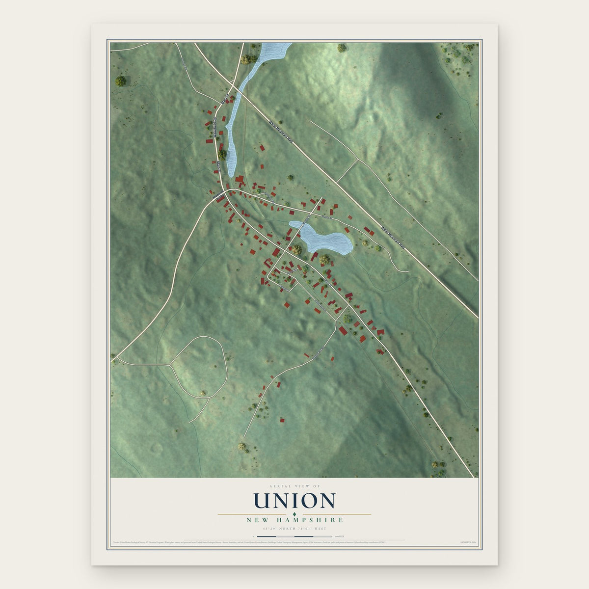 Union, New Hampshire map print, the full design
