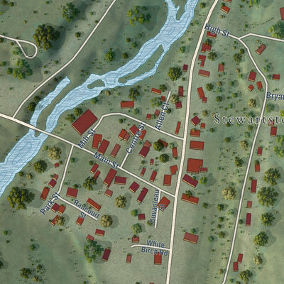 Close-up of the map of West Stewartstown, New Hampshire print showing street and building detail