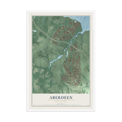 Aberdeen, New Jersey map print, 12" x 18" W/ White Ayous Wood Frame mockup
