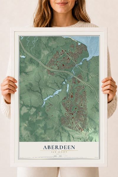 Aberdeen, New Jersey map print, 18" x 24" W/ White Ayous Wood Frame mockup