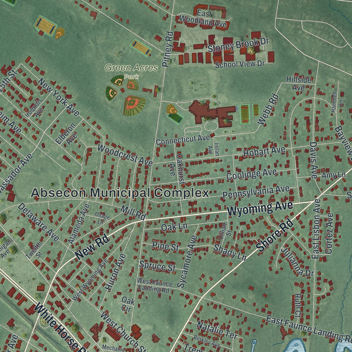 Close-up 1 of the Absecon, New Jersey map artwork