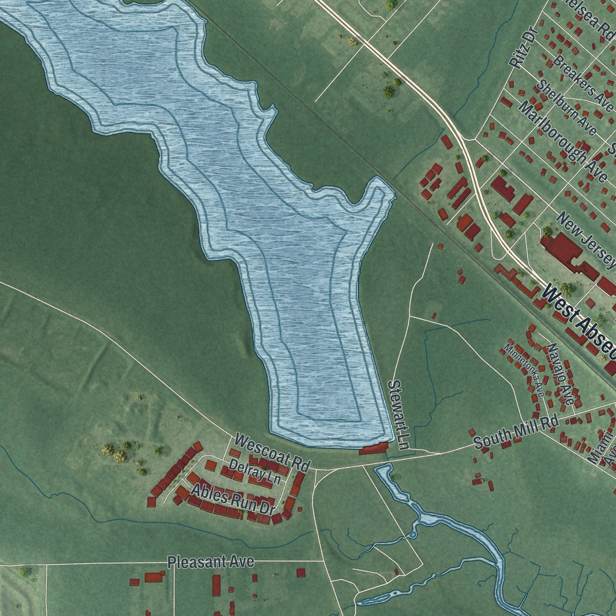 Close-up 2 of the Absecon, New Jersey map artwork