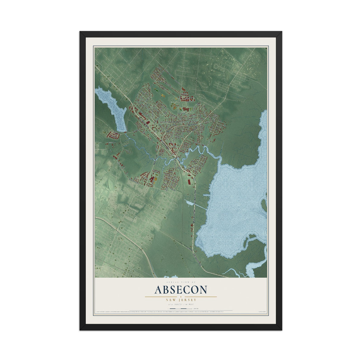 Absecon, New Jersey map print, 12" x 18" W/ Black Ayous Wood Frame mockup