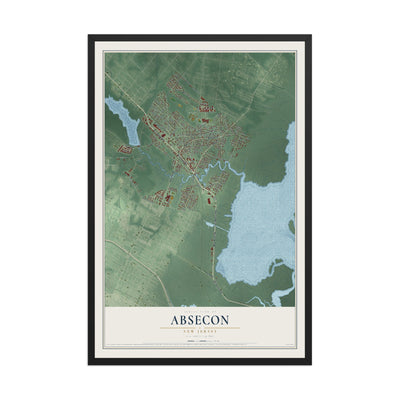 Absecon, New Jersey map print, 12" x 18" W/ Black Ayous Wood Frame mockup
