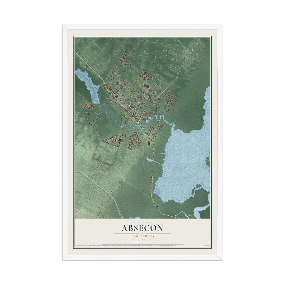 Absecon, New Jersey map print, 12" x 18" W/ White Ayous Wood Frame mockup