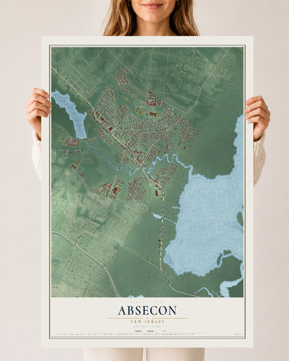Absecon, New Jersey map print, 24" x 36" Archival Matte Print mockup