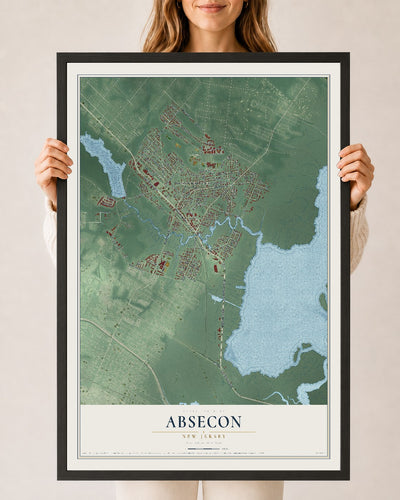 Absecon, New Jersey map print, 24" x 36" W/ Black Ayous Wood Frame mockup