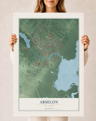 Absecon, New Jersey map print, 24" x 36" W/ White Ayous Wood Frame mockup