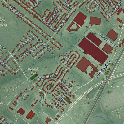 Close-up of the map of Adams, New Jersey print showing street and building detail