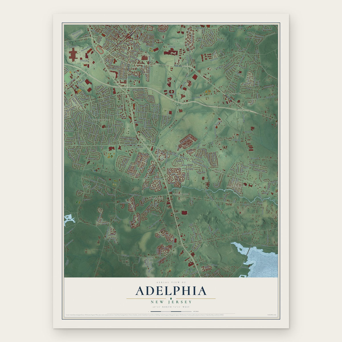 Adelphia, New Jersey map print, the full design