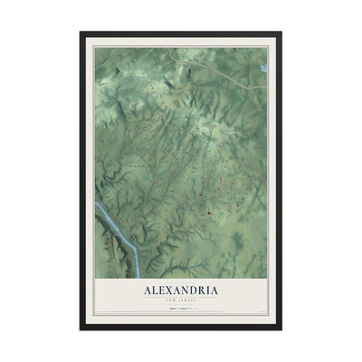 Alexandria, New Jersey map print, 12" x 18" W/ Black Ayous Wood Frame mockup