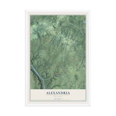 Alexandria, New Jersey map print, 12" x 18" W/ White Ayous Wood Frame mockup
