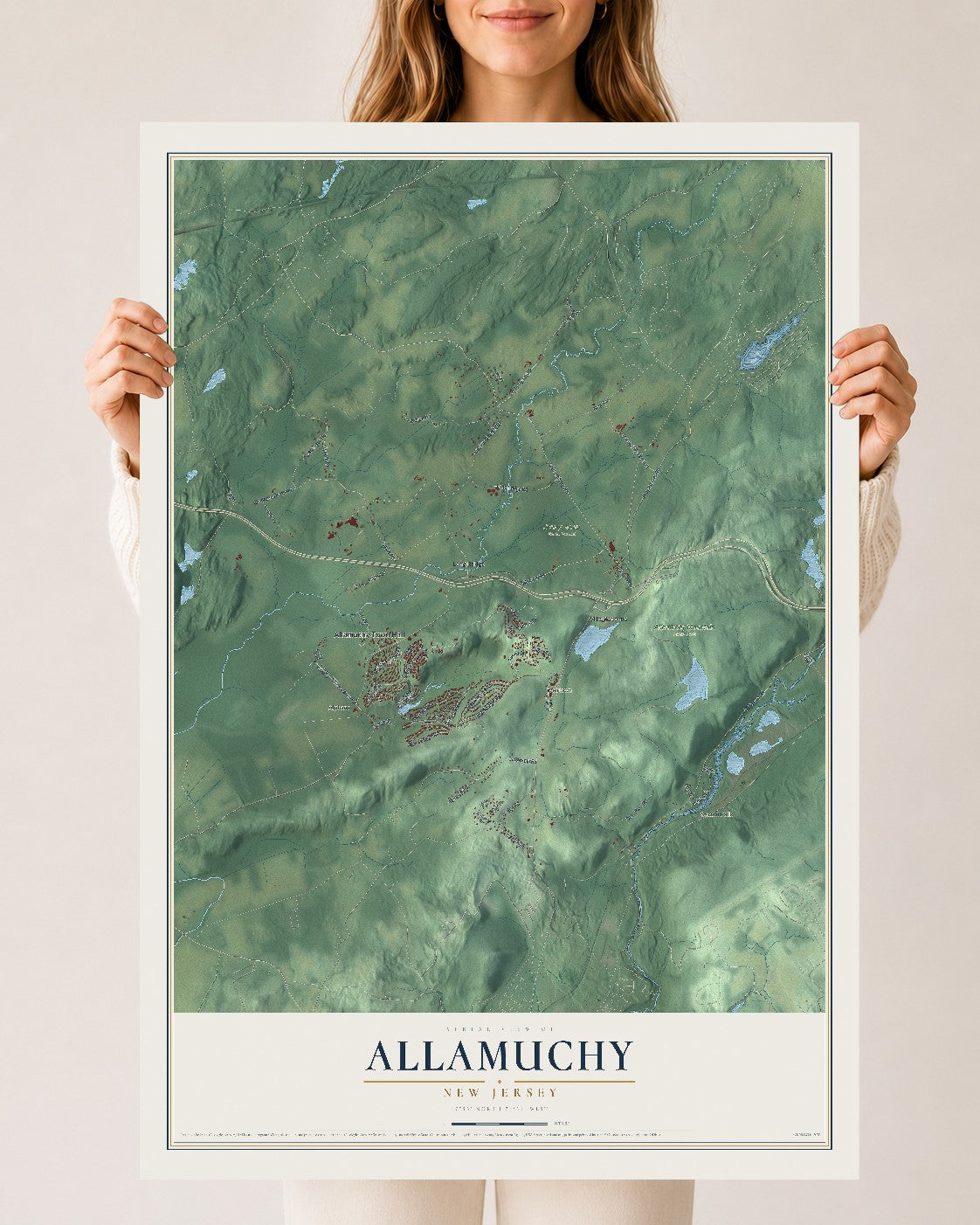 Allamuchy, New Jersey map print, 24" x 36" Archival Matte Print mockup