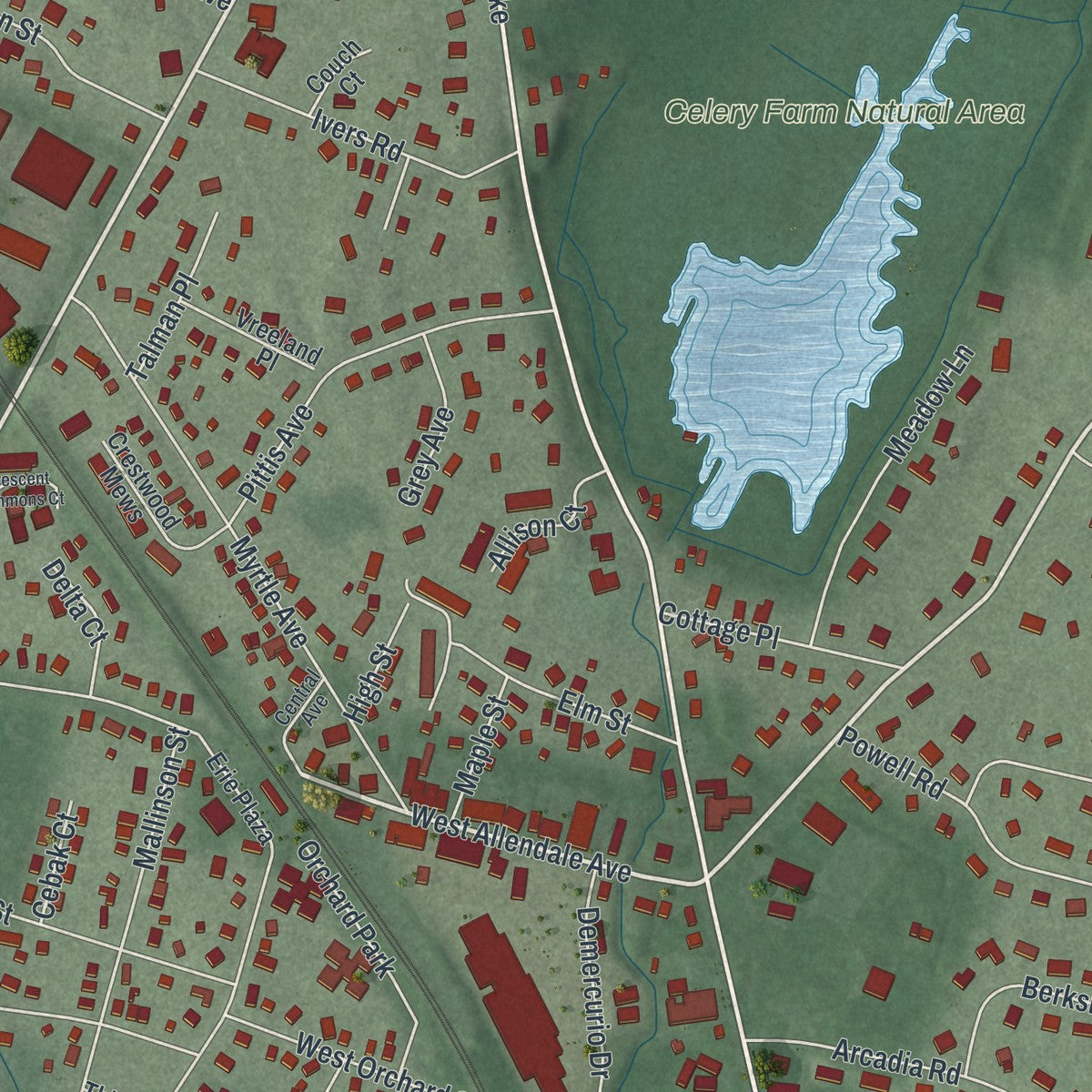 Close-up 1 of the Allendale, New Jersey map artwork