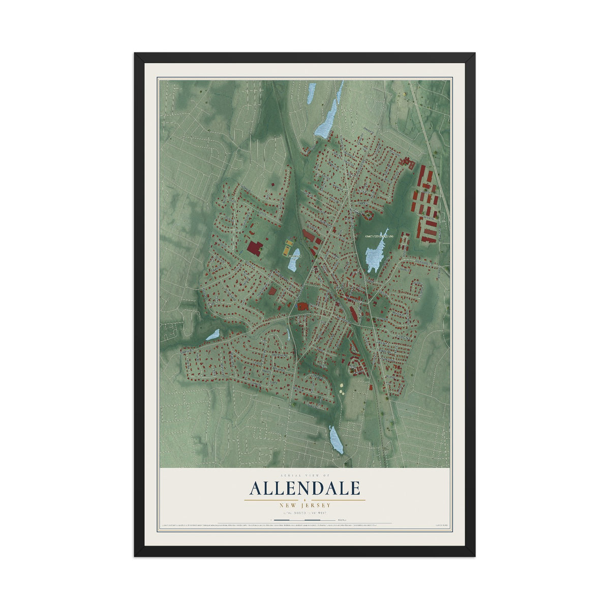 Allendale, New Jersey map print, 12" x 18" W/ Black Ayous Wood Frame mockup