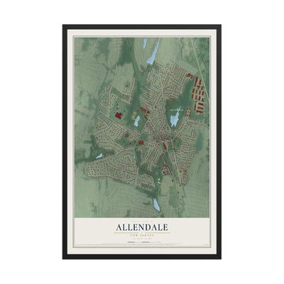 Allendale, New Jersey map print, 12" x 18" W/ Black Ayous Wood Frame mockup
