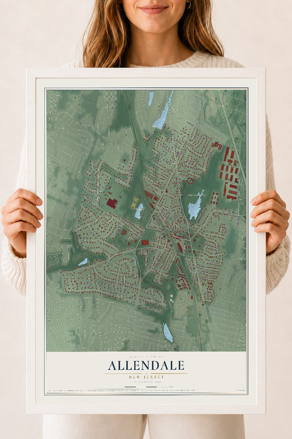 Allendale, New Jersey map print, 18" x 24" W/ White Ayous Wood Frame mockup