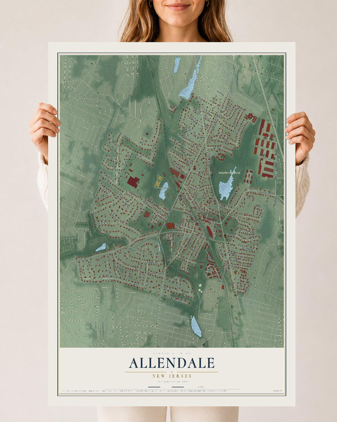Allendale, New Jersey map print, 24" x 36" Archival Matte Print mockup