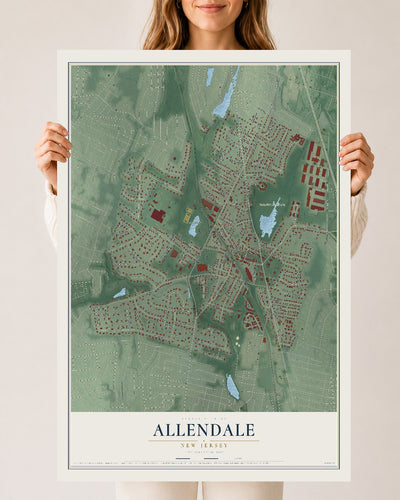 Allendale, New Jersey map print, 24" x 36" Archival Matte Print mockup