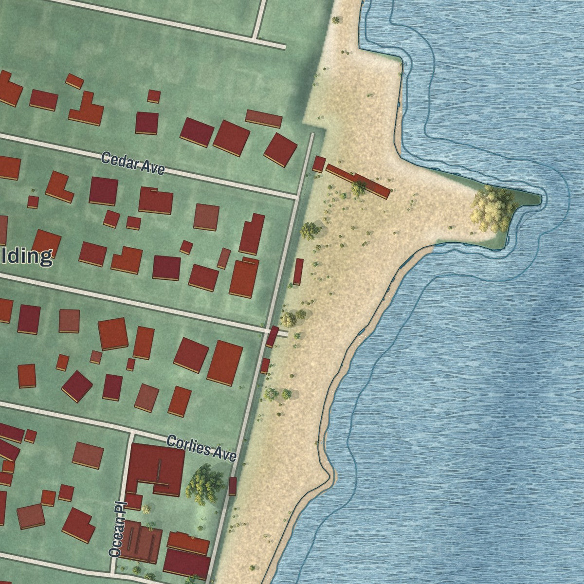 Close-up 1 of the Allenhurst, New Jersey map artwork