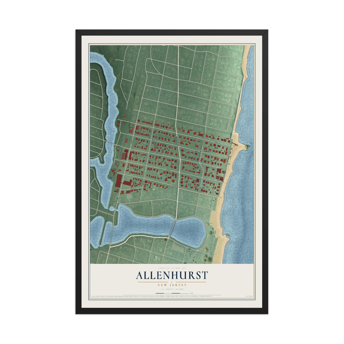 Allenhurst, New Jersey map print, 12" x 18" W/ Black Ayous Wood Frame mockup