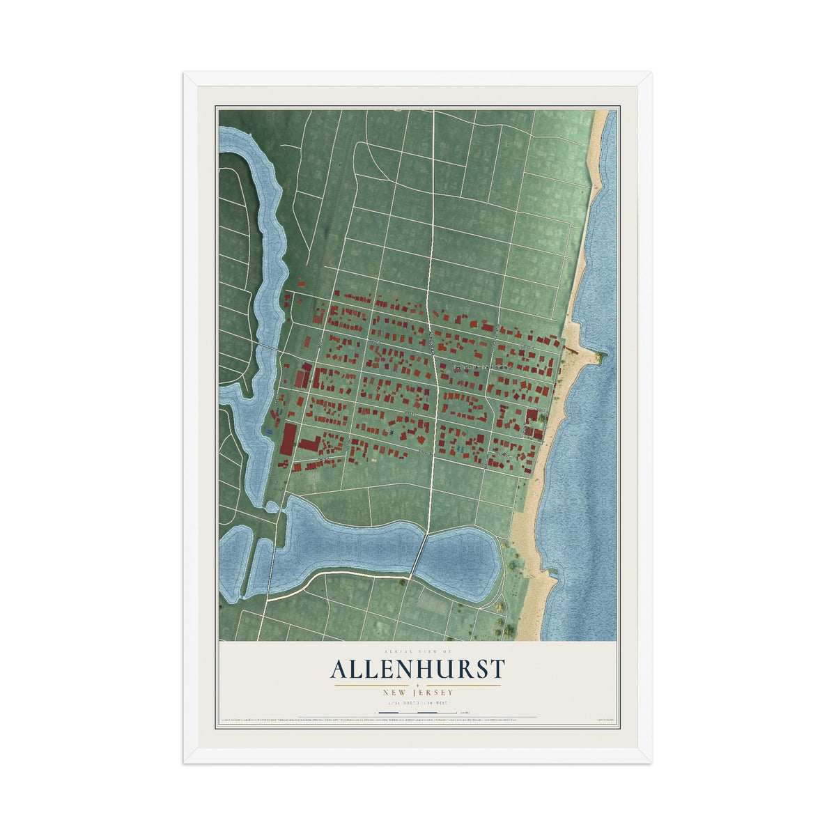 Allenhurst, New Jersey map print, 12" x 18" W/ White Ayous Wood Frame mockup
