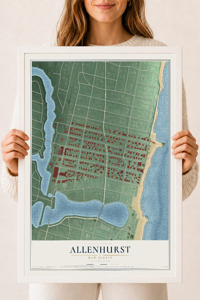 Allenhurst, New Jersey map print, 18" x 24" W/ White Ayous Wood Frame mockup