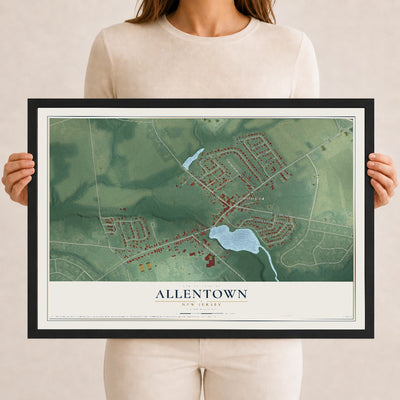 Allentown, New Jersey map print, 12" x 18" W/ Black Ayous Wood Frame mockup
