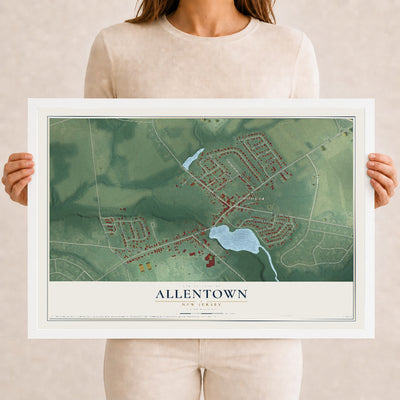 Allentown, New Jersey map print, 12" x 18" W/ White Ayous Wood Frame mockup