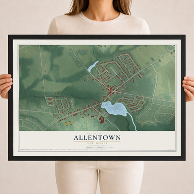 Allentown, New Jersey map print, 18" x 24" W/ Black Ayous Wood Frame mockup