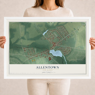 Allentown, New Jersey map print, 18" x 24" W/ White Ayous Wood Frame mockup